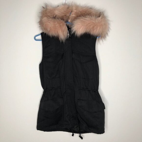 Nwot BB Dakota Black Get Your Swagger On Vest Faux  Fur Trim Hood Size XS - Picture 8 of 16
